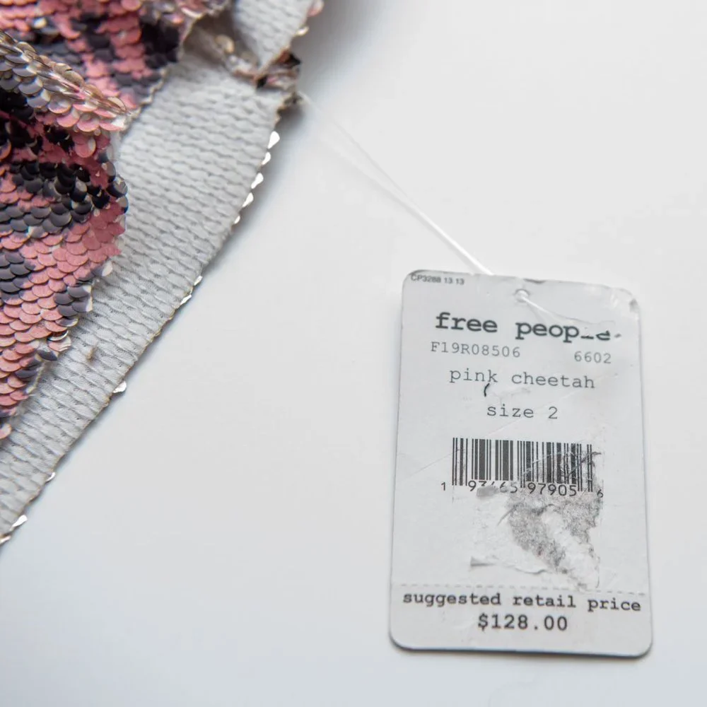 Free People Skinny Sequin Skirt Mini Cheetah Animal Print Pink Grey Size 2 New